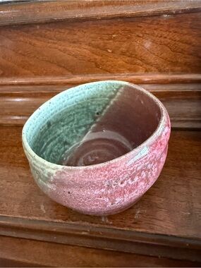 Handmade One of a Kind Ceramic Bowl in Pink and Green Bowl